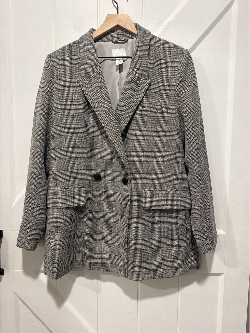 H&M Women's Gray Plaid Oversized Blazer Jacket Size M